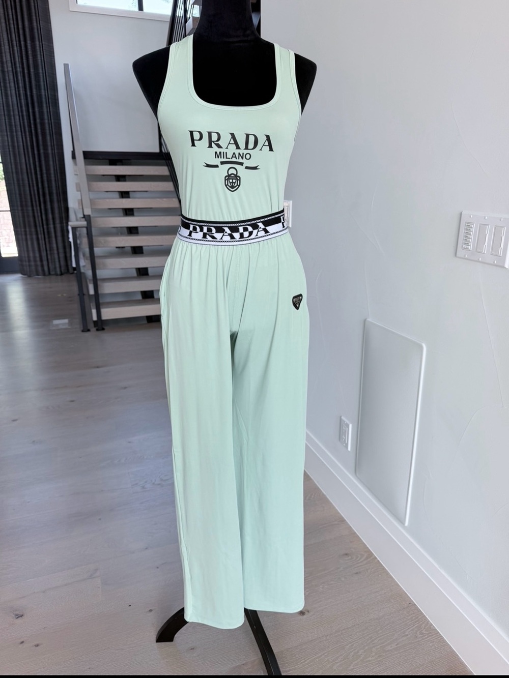 Prada Mint Green Top with Wide-Leg Pants with pockets Matching set size M - Picture 9 of 11